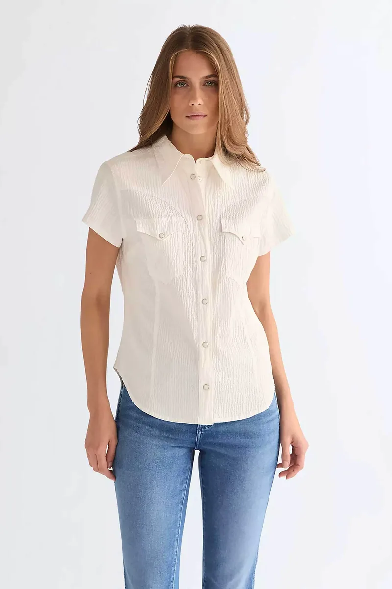 Wrangler® γυναικείο πουκάμισο structured Slim Fit "Western" - 112380212 Εκρού