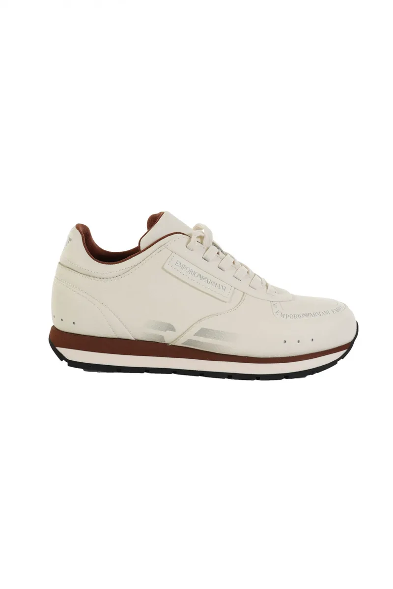 EMPORIO ARMANI ΠΑΠΟΥΤΣΙΑ SNEAKERS WOMAN ΛΟΓΟΤΥΠΟ ΚΑΦΕ ΛΕΥΚΟ