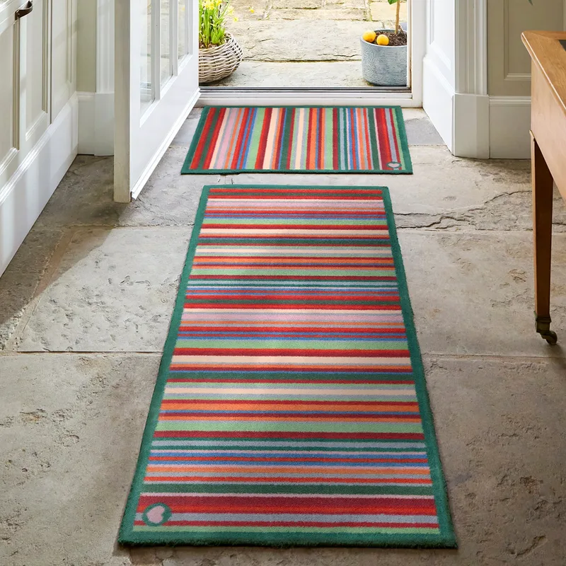 Bright Green Stripe Washable Runner