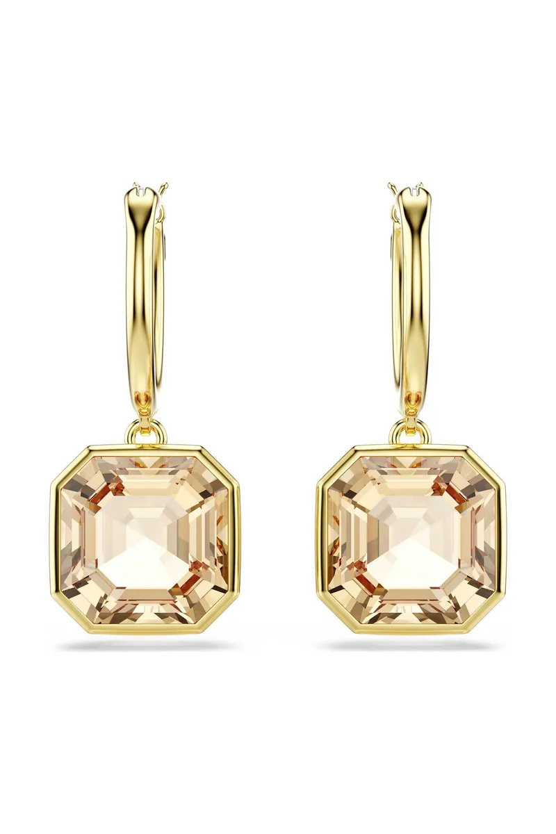 Swarovski γυναικεία σκουλαρίκια-σταγόνα τετράγωνη κοπή, χρώμα της καραμέλας, επιμετάλλωση σε χρυσαφί τόνο "Millenia" - 5731148