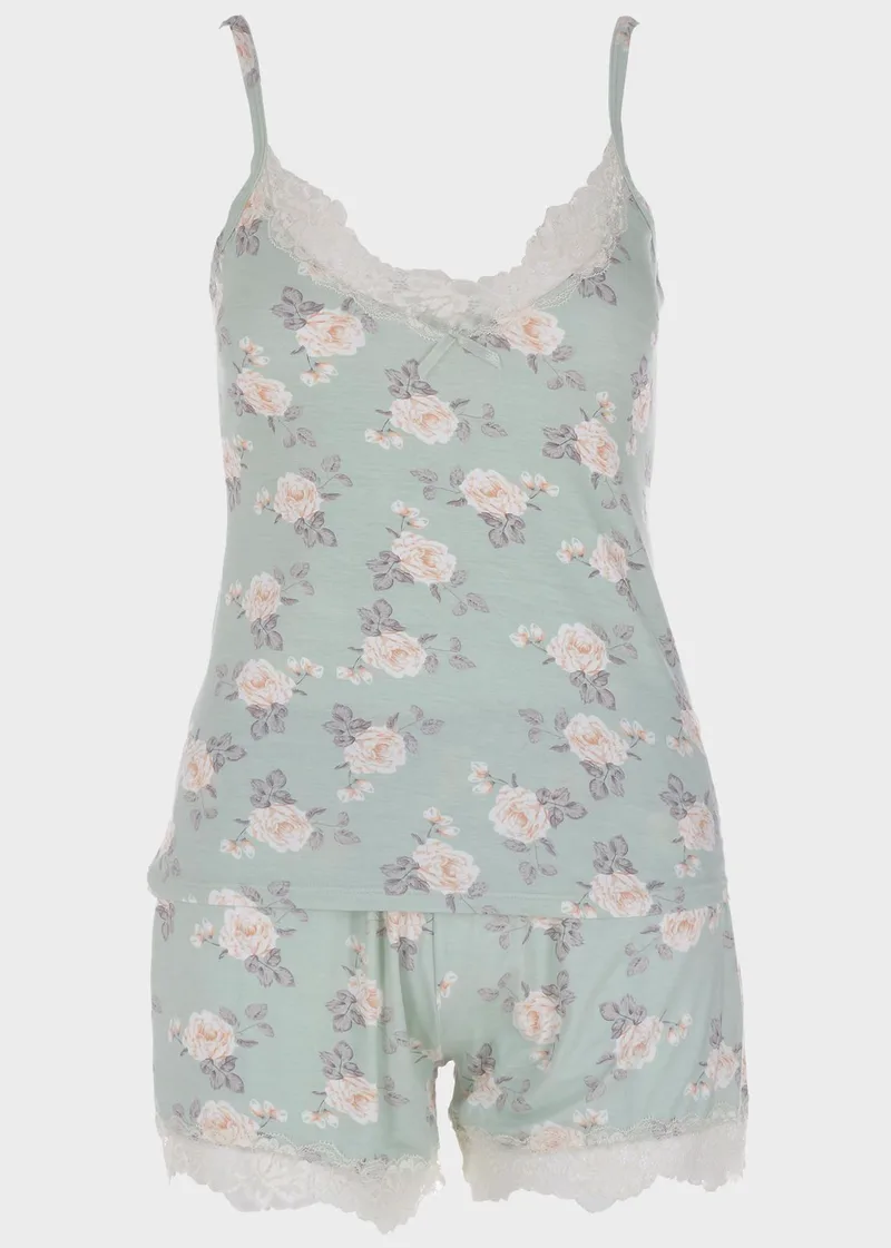 Γυναικείο baby doll all print floral λεπτομέρειες δαντέλας ΜΕΝΤΑ