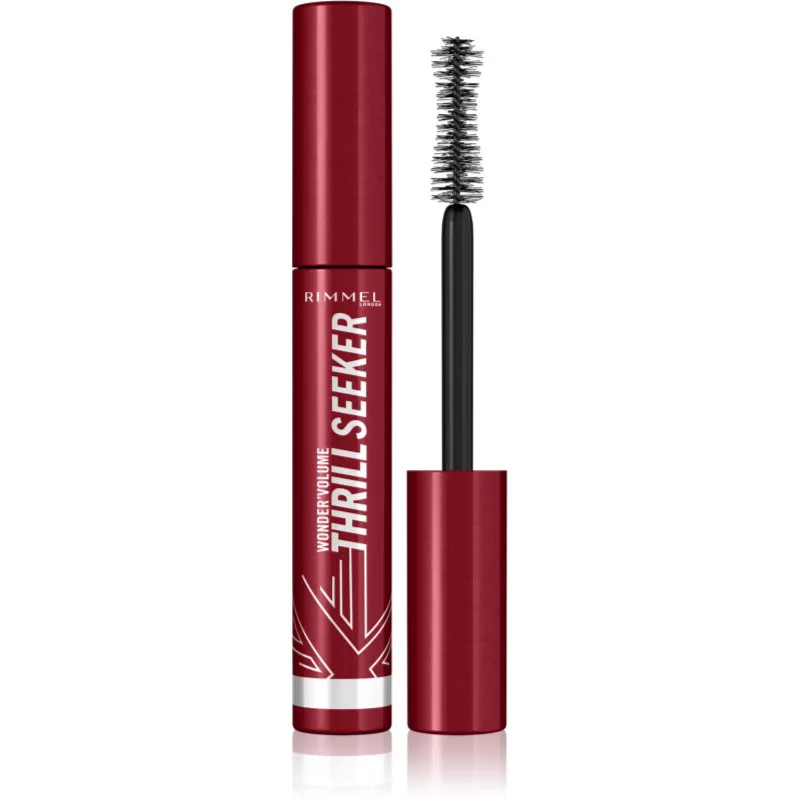 Rimmel WonderVolume Thrill Seeker μάσκαρα για όγκο και περιστροφή των βλεφαρίδων απόχρωση Extreme Black 8 ml