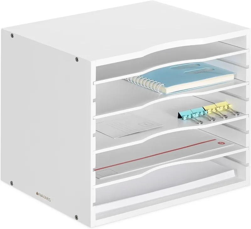 Navaris Document Organizer - Ξύλινο Ράφι / Βάση Οργάνωσης Εγγράφων από Μπαμπού - 33 x 26 x 24.5 cm - White (54271.2.02)