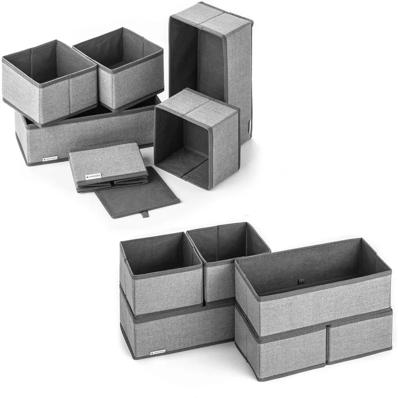 Κουτιά Αποθήκευσης και Οργάνωσης Navaris Box Set Storage Σετ Πτυσσόμενα από Ύφασμα 12 Τεμάχια σε 2 Μεγέθη - Grey (49052.10.22)