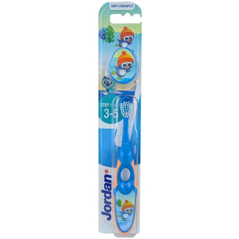 Jordan Step By Step Soft 3-5 Years Παιδική Μαλακή Οδοντόβουρτσα Κατάλληλη από 3 Έως 5 Ετών, 1 Τεμάχιο Μπλε - Πορτοκαλί