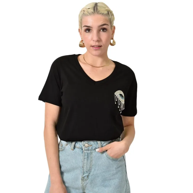 T-shirt με στρας & σχέδιο μάτι Μαύρο 24156