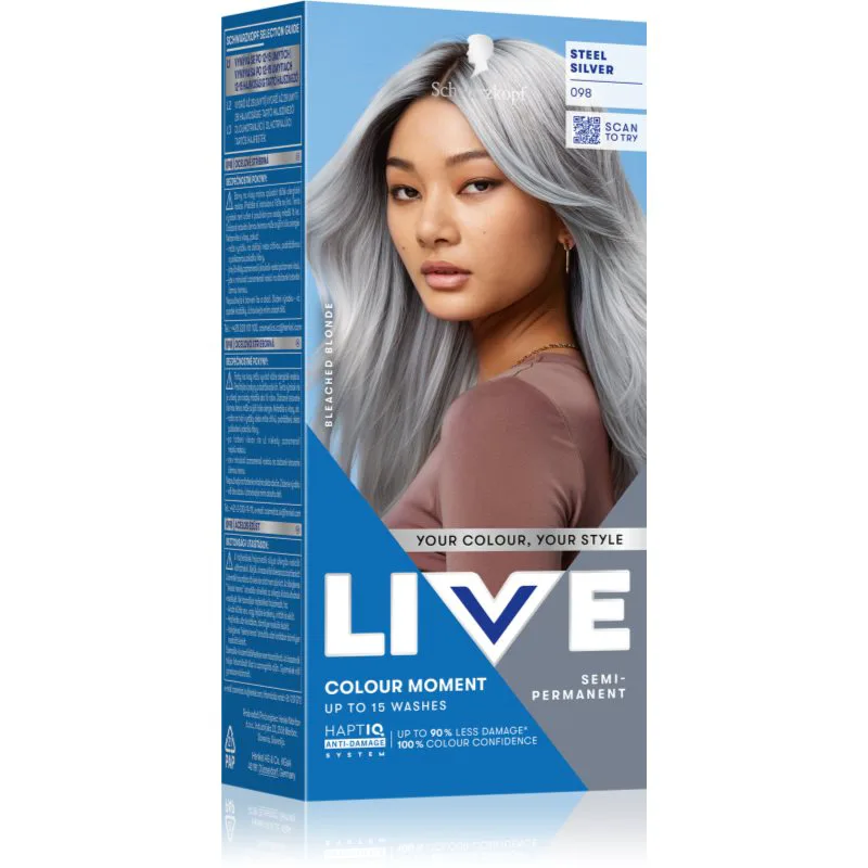 Schwarzkopf LIVE Ultra Brights or Pastel προσωρινή βαφή μαλλιών απόχρωση 98 Steel Silver 1 τμχ