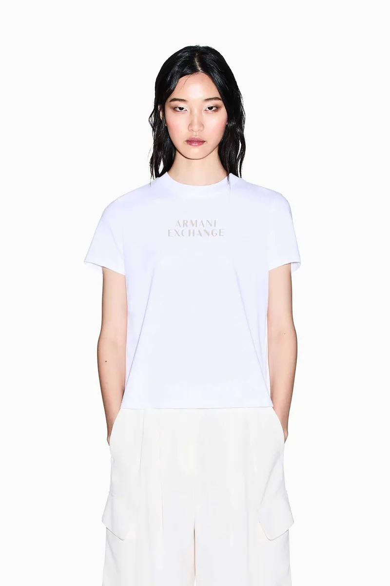 Armani Exchange γυναικείο T-shirt με λογότυπο Regular Fit - XW002324AF10356 Λευκό