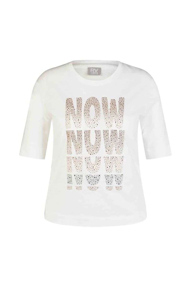 Rabe γυναικείο T-shirt με lettering - 56-115302 Κρέμ