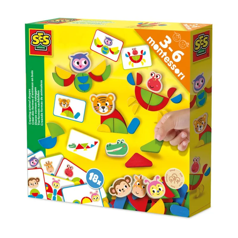 Παιχνίδι ξύλινο SES Creative Montessori: Δημιουργώ σχήματα ζώων