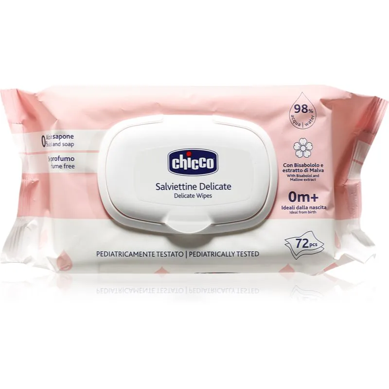 Chicco Delicate Wipes Chamomile υγρά μωρομάντηλα με χαμομήλι 0m+ 72 τμχ