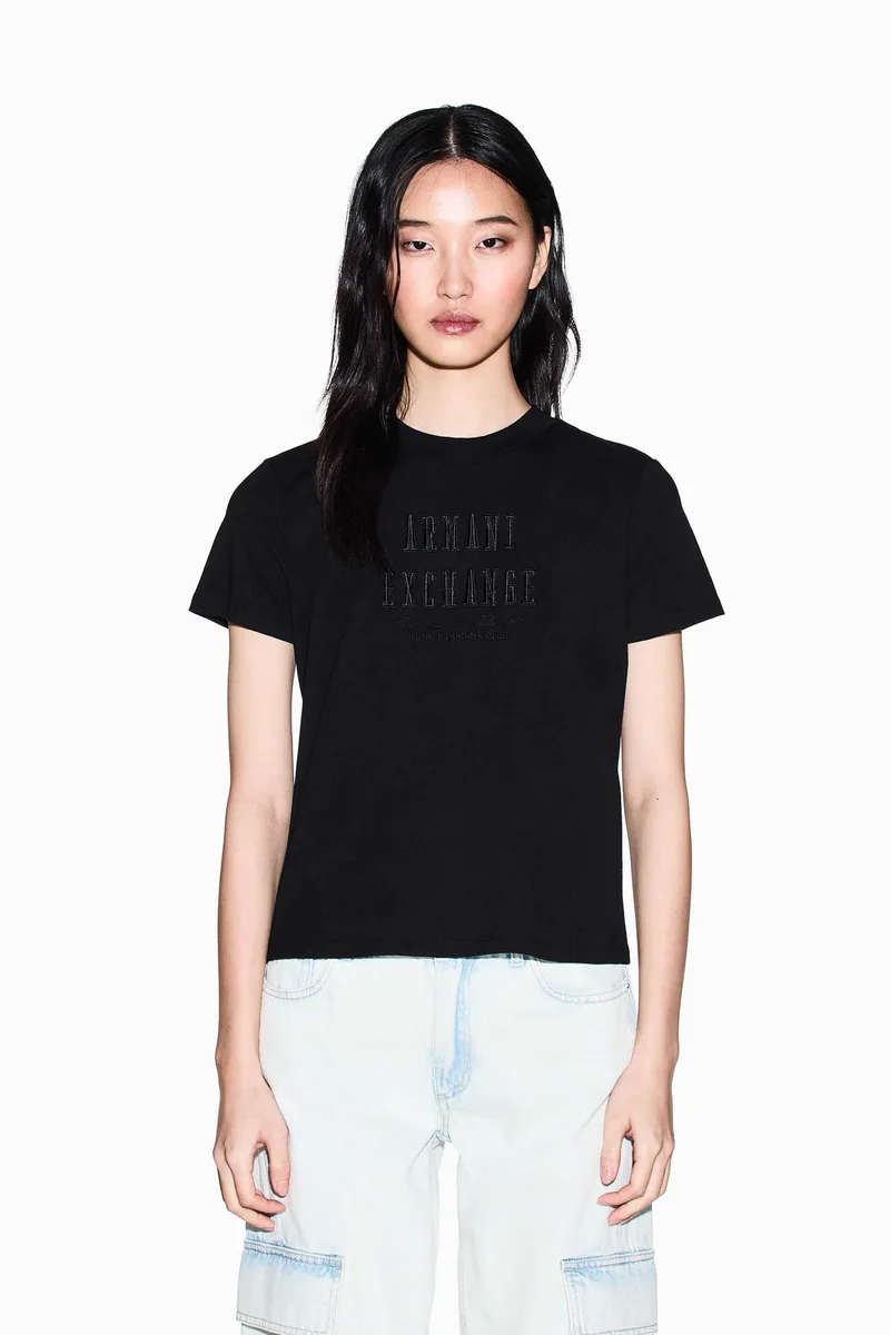 Armani Exchange γυναικείο T-shirt με κεντημένο λογότυπο Relaxed Fit - XW002334AF10358 Μαύρο