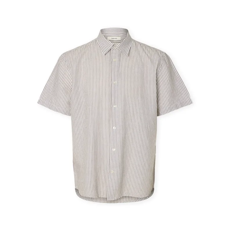Πουκάμισο με κοντά μανίκια Selected Noos Regclay Linen Shirt - Bright White/Chocolate