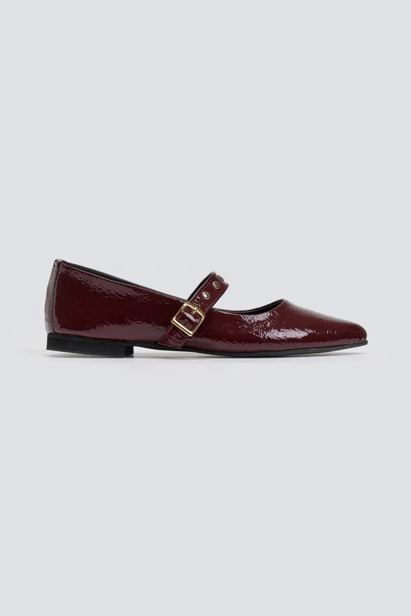 Estil Patent Mary Janes with Studs - 2 - Burgundy