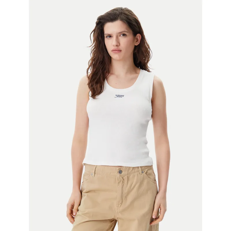 Tommy Jeans Τοπ DW0DW21369 Λευκό Slim Fit