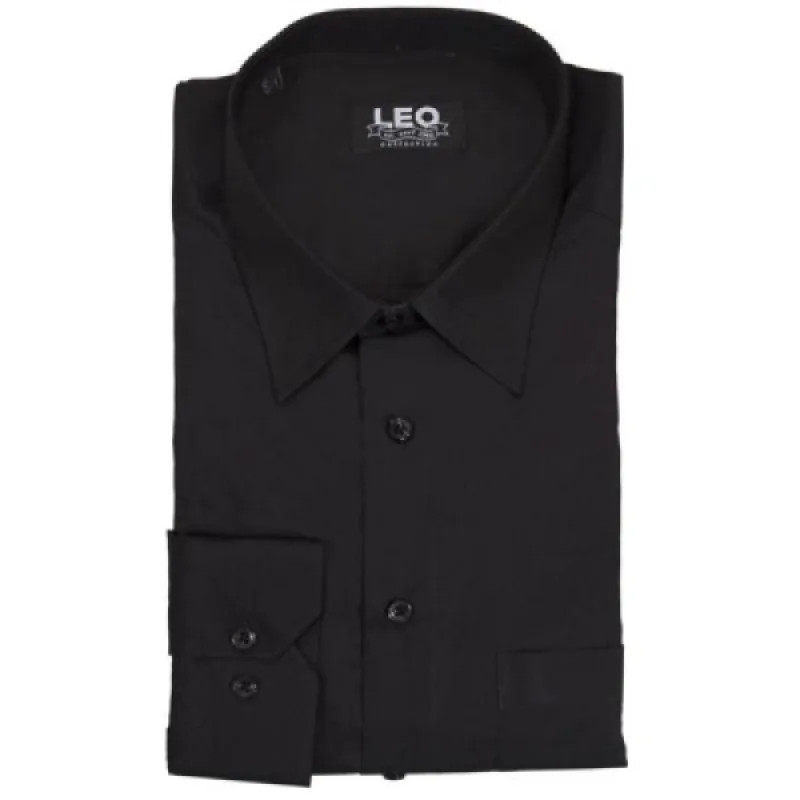 Μονόχρωμο μακρυμάνικο πουκάμισο "Air Cool",της Leo Collection - Black