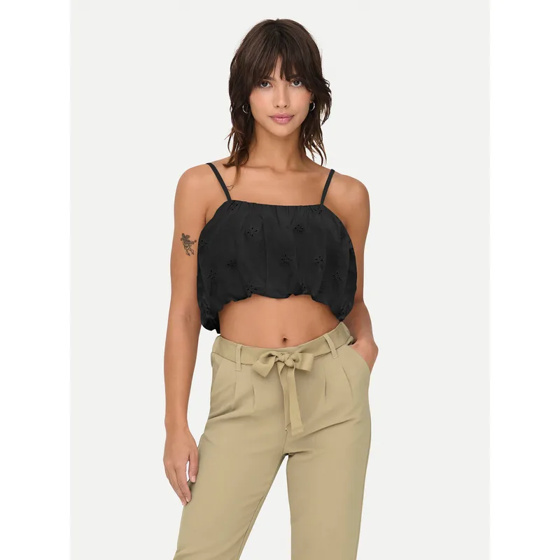 ONLY Τοπ Lou 15342566 Μαύρο Cropped Fit