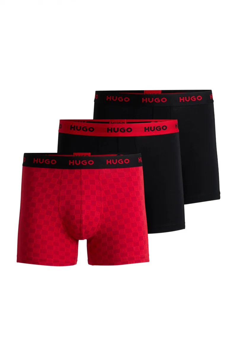 HUGO ΕΣΩΡΟΥΧΟ BOXERBR TRPLT DESIGN COTTON STRETCH ΚΟΚΚΙΝΟ-ΜΑΥΡΟ