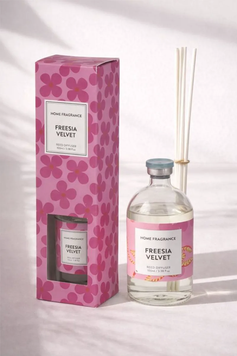 Αρωματικο Χωρου Με Στικ Και Αρωμα Freesia Velvet 100Ml 5.5x5.5x20cm Φούξια Kaeming