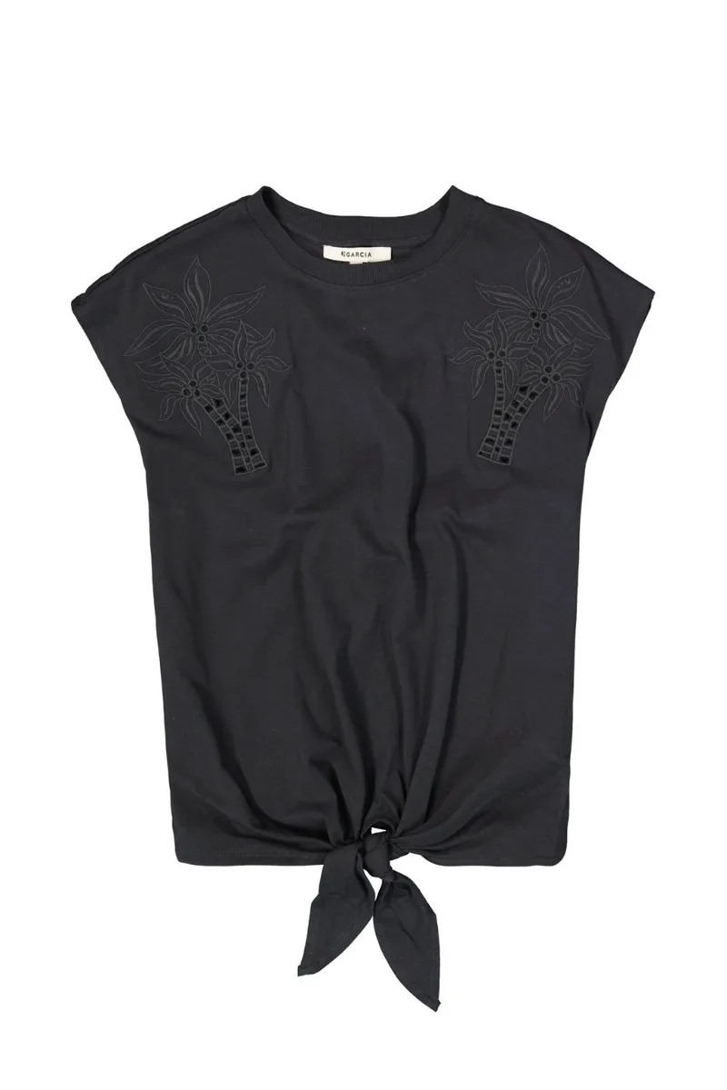 Garcia Γυναικείο Embroidered Tie T-Shirt - Ανθρακί-Q260003-GREY