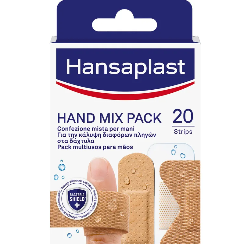 Hansaplast Hand Mix Pack Επιθέματα σε 5 Διαφορετικά Σχήματα για Κάλυψη Πληγών στα Δάχτυλα 20 Τεμάχια