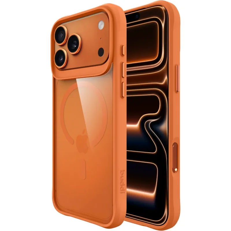 Θήκη iPhone 17 Pro Max Buddi Hybrid Σκληρή Διάφανη με MagSafe - Transparent / Πορτοκαλί (8719246544392)