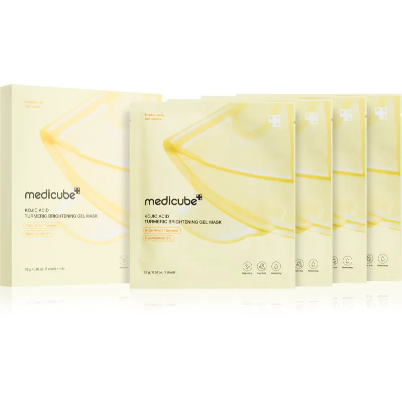 Medicube Kojic Acid Turmeric Brightening Gel Mask μάσκα λάμψης και ενυδάτωσης με υφή τζέλ 4 τμχ