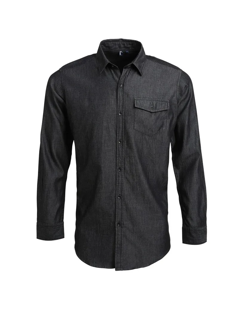 Ανδρικό τζιν μακρυμάνικο πουκάμισο PREMIER PR222 Black Denim