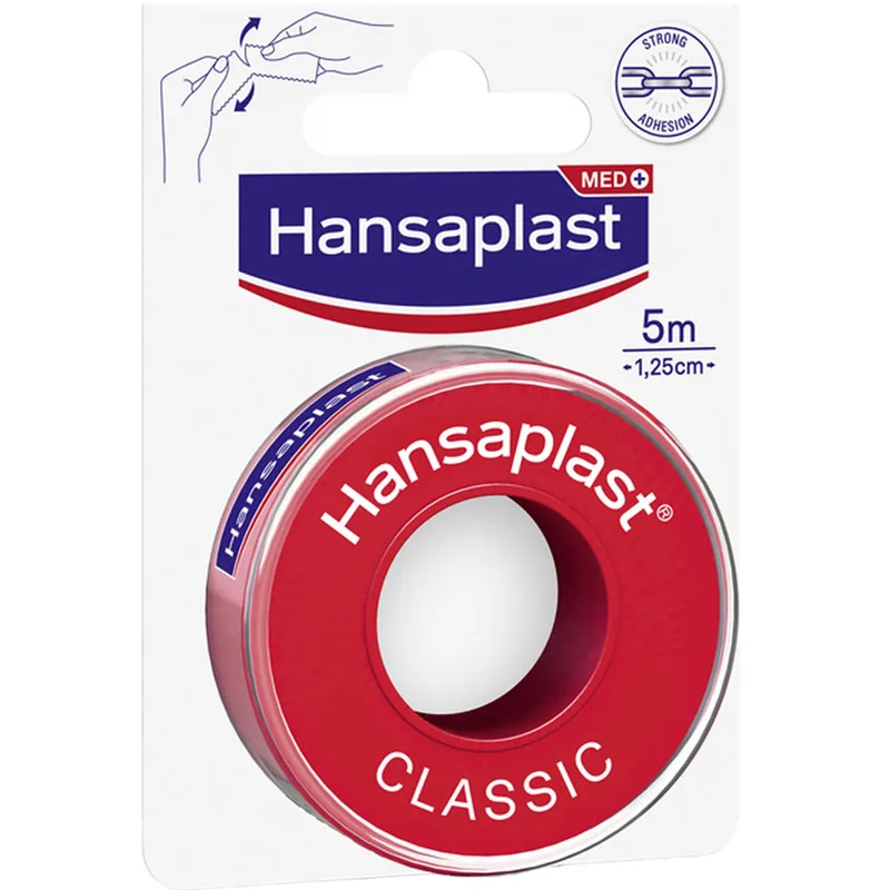 Hansaplast Med+ Classic Tape 5m x 1,25cm Ταινία Στερέωσης για Παροχή Πρώτων Βοηθειών, 1 Τεμάχιο