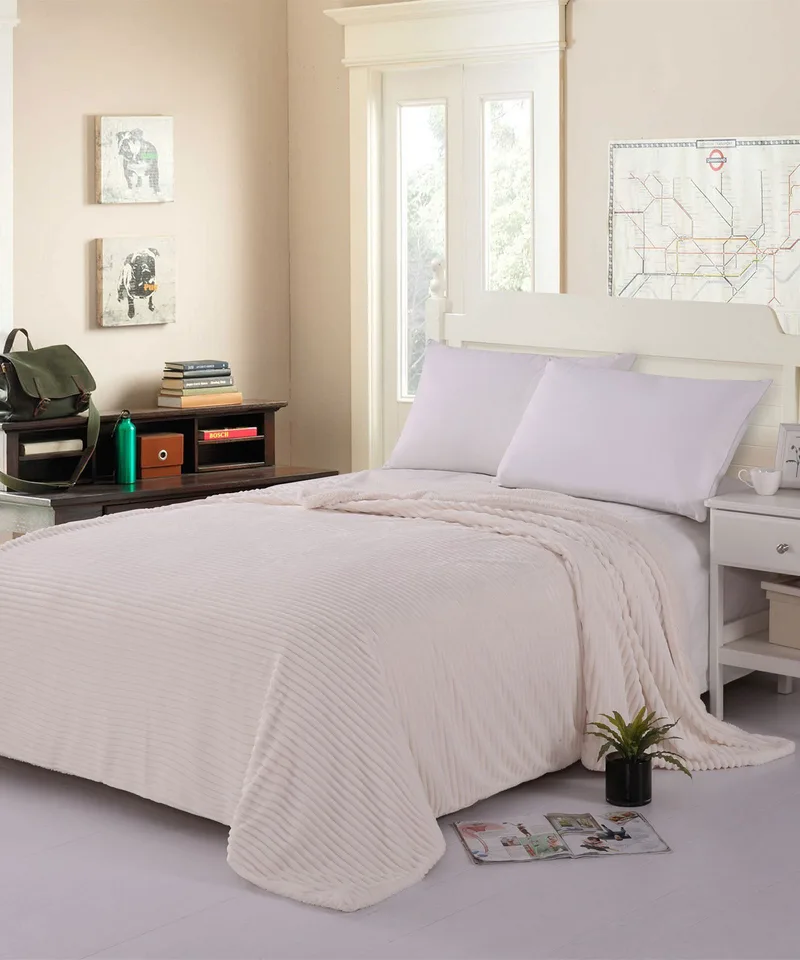 Κουβέρτα Fleece Με Sherpa Silk Fashion Κοτλέ Ivory 100x150
