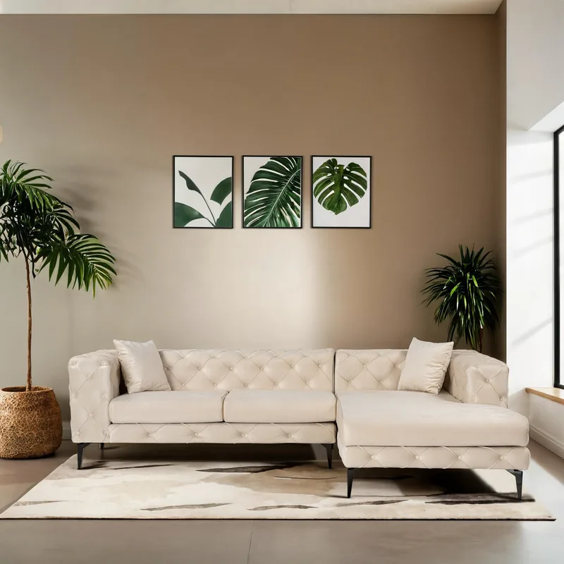 Γωνιακός Καναπές Como Eco Right - Μπεζ, Black 569Hln1807 (270x72x180)