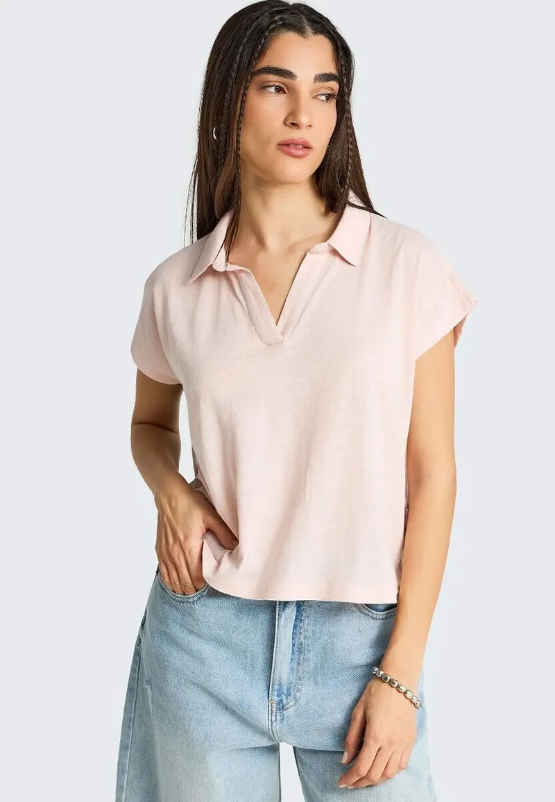 Funky Buddha Γυναικείο T-shirt με γιακά FBL013-109-04 Rose