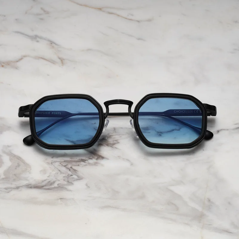 LEX A8EP9M - LEX - MATT BLACK & MATT BLACK - GRADIENT BLUE Sunglasses | Matt Black & Matt Black | Gradient Blue Shades | Explicit Poets Sunglasses