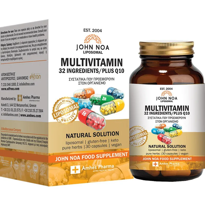 John Noa Liposomal Multivitamin Plus Q10 Συμπλήρωμα Διατροφής Βιταμινών, Μετάλλων & Συνενζύμου Q10 Λιποσωμικής Μορφής για Ενίσχυση Ανοσοποιητικού, Ενέργεια & Τόνωση με Αντιοξειδωτική Προστασία 30caps