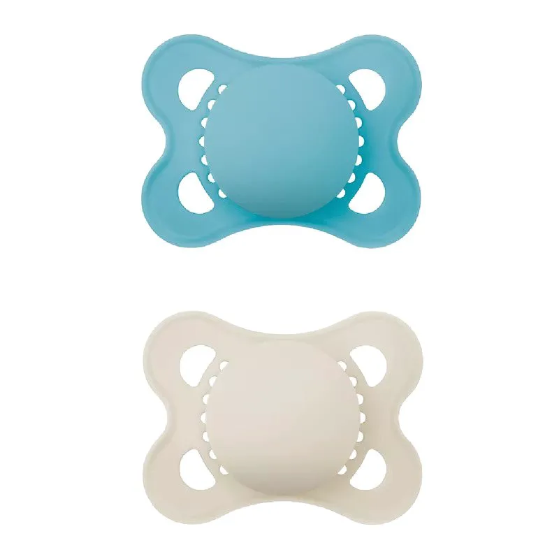 Mam Original Unprinted Soother 2-6m Ορθοδοντική Πιπίλα Σιλικόνης με Θήκη Μεταφοράς & Αποστείρωσης 2 Τεμάχια, Κωδ 118SBc - Μπλε / Κρεμ