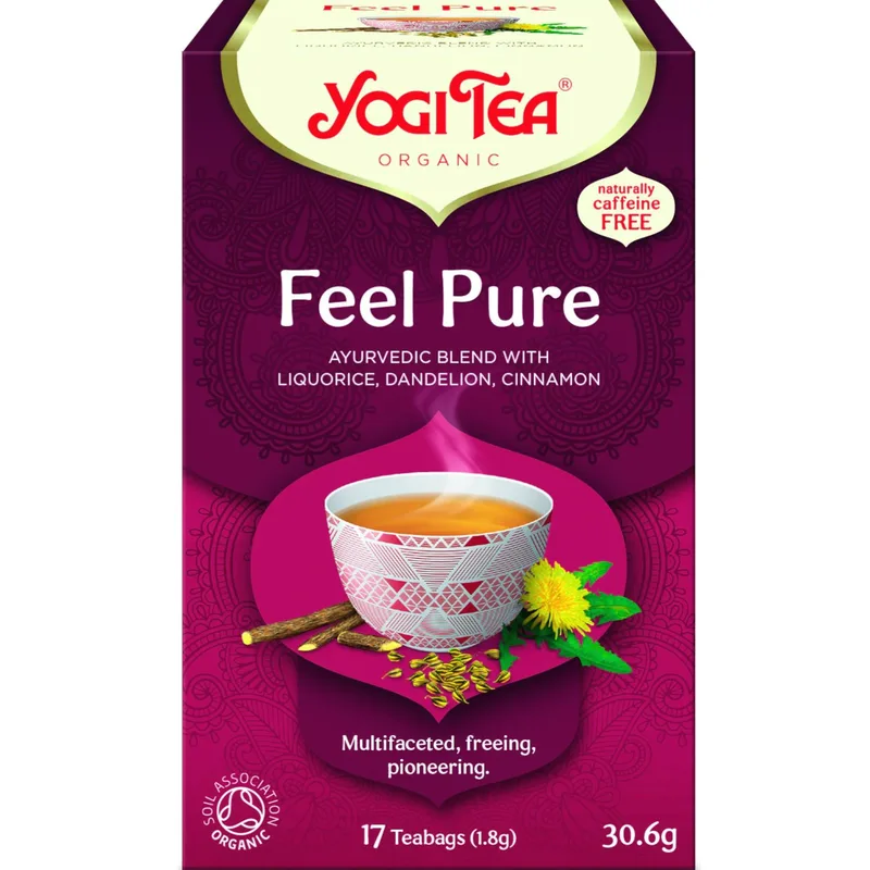 Yogi Tea Feel Pure Ρόφημα Μείγματος Γλυκόριζας, Ταράξακου & Κανέλλας Φιλοσοφίας Αγιουρβέδα για Αποτοξίνωση 17 Τεμάχια (17 Φακελάκια x 1.8g)
