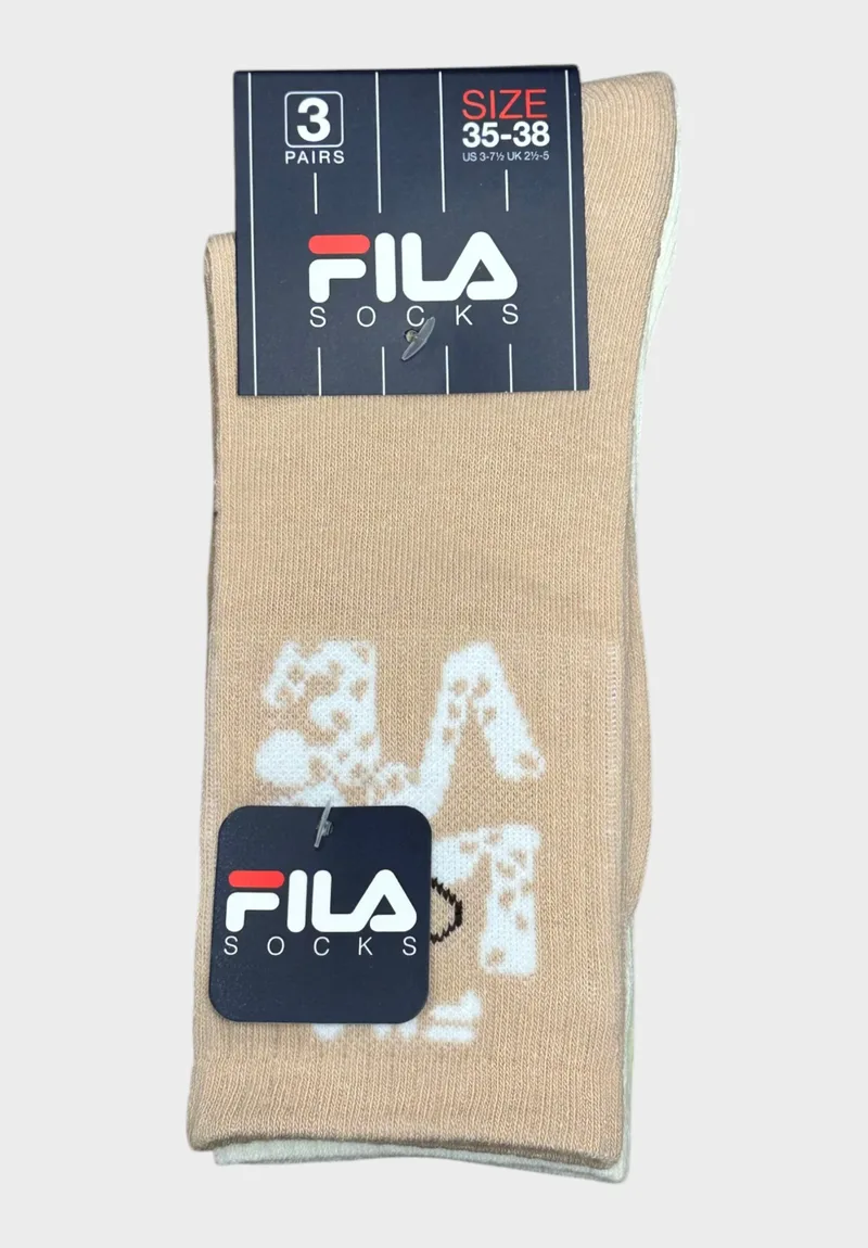 FILA Παιδικές Κάλτσες Κοριτσιού 3-Pack Μπεζ, Λευκές & Λαχανί με Καρδιές F2824-288-Πολύχρωμο