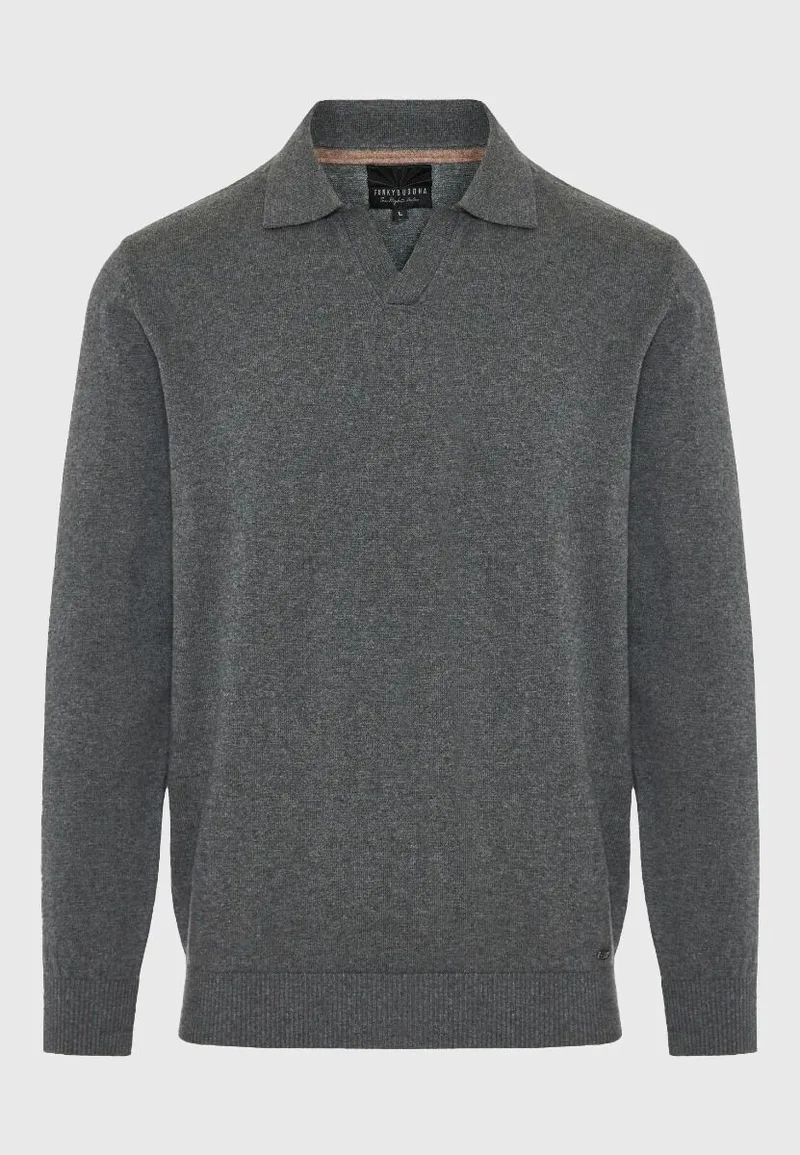 Funky Buddha Ανδρική πλεκτή μπλούζα polo FBM012-049-09 Σκούρο Γκρί