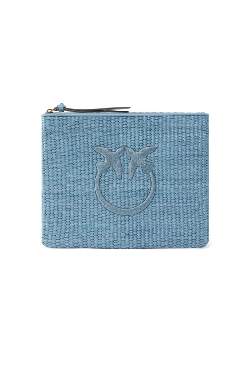PINKO ΤΣΑΝΤΑΚΙ POCHETTE RAFIA ΓΑΛΑΖΙΟ