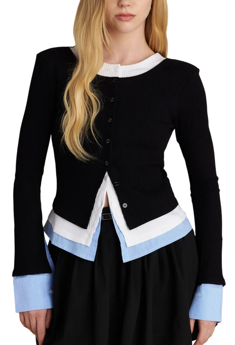 Ζακέτα Attrattivo Ριπ Με Συνδιασμό Υφασμάτων 9923009-BLACK Γυναικείο