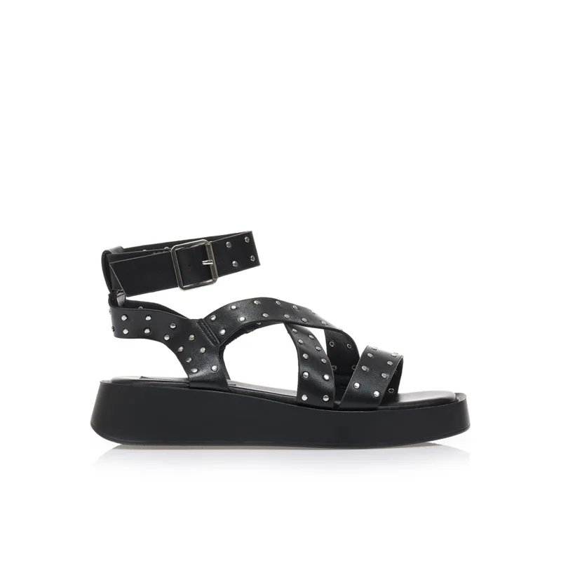 Flatforms μαύρα δερματίνη με χρυσά τρουκς ΜΑΥΡΟ
