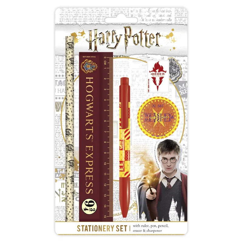 Σετ Γραφικής Ύλης Harry Potter Με Χάρακα Στυλό Μολύβι Γόμα Και Ξύστρα