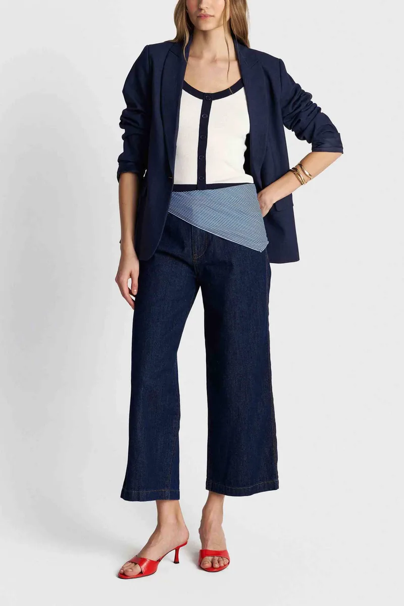 'ALE γυναικείο τζιν παντελόνι με φουλάρι Cropped - 8922972 Denim Blue Σκούρο