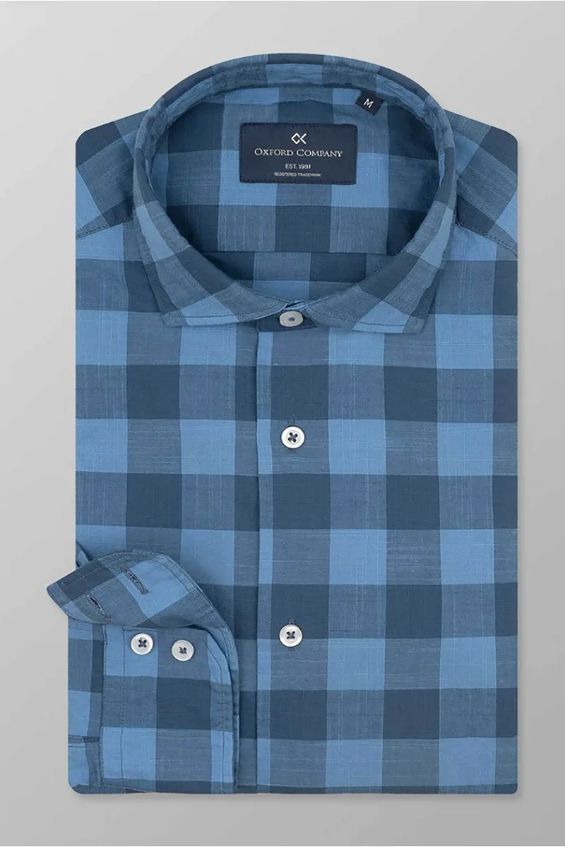 Oxford Company ανδρικό sport πουκάμισο καρό Slim Fit "Romeo" - F131-RZ21.01 Μπλε-Γαλάζιο