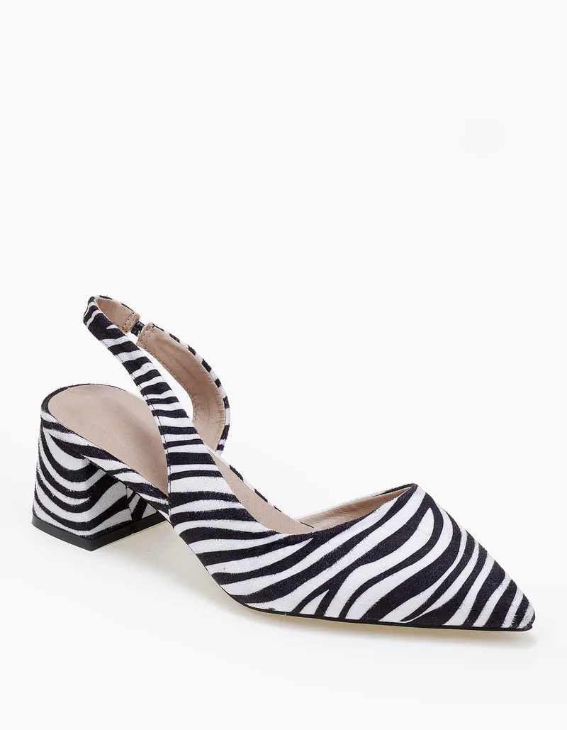 Open heel χαμηλές γόβες με χοντρό τακούνι - Zebra