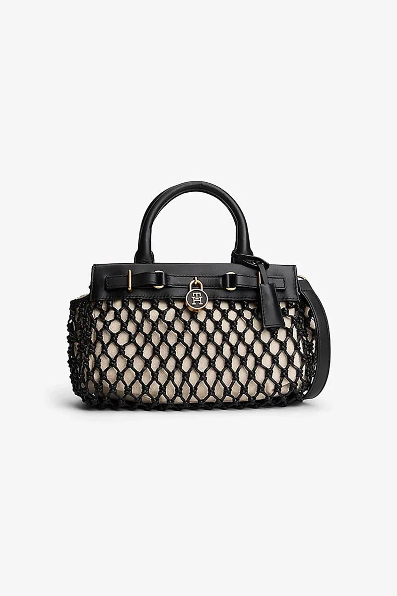 Tommy Hilfiger γυναικεία τσάντα tote/χειρός με σχέδιο μακραμέ "The American Icon" - AW0AW18542 Μαύρο