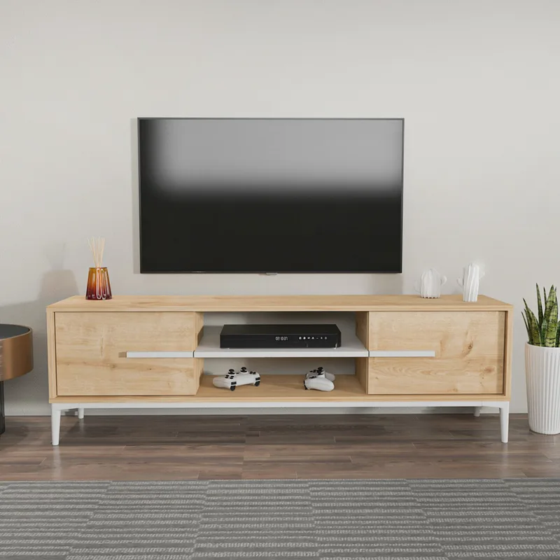 Έπιπλο Τηλεόρασης Eslem - Oak, White 875Zna4594 (120x43,6x29,6 cm)