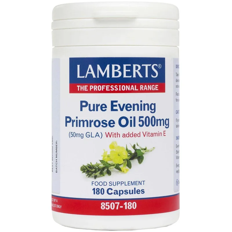 Lamberts Pure Evening Primrose Oil Συμπλήρωμα Διατροφής Έλαιου Νυχτολούλουδου για την Αντιμετώπιση των Προεμμηνορυσιακών Συμπτωμάτων 500mg, 180caps