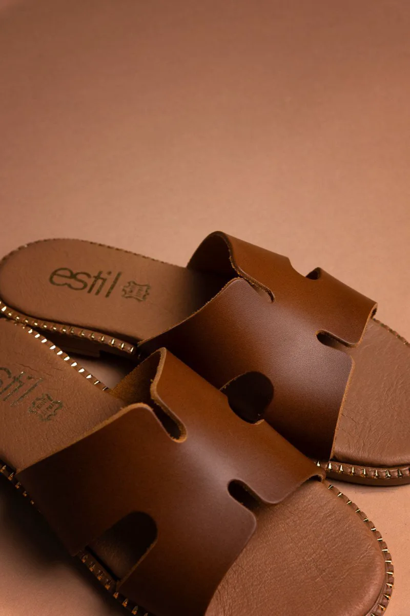 Estil Leather Sandals Cutout Detail - 25/23 - Tan