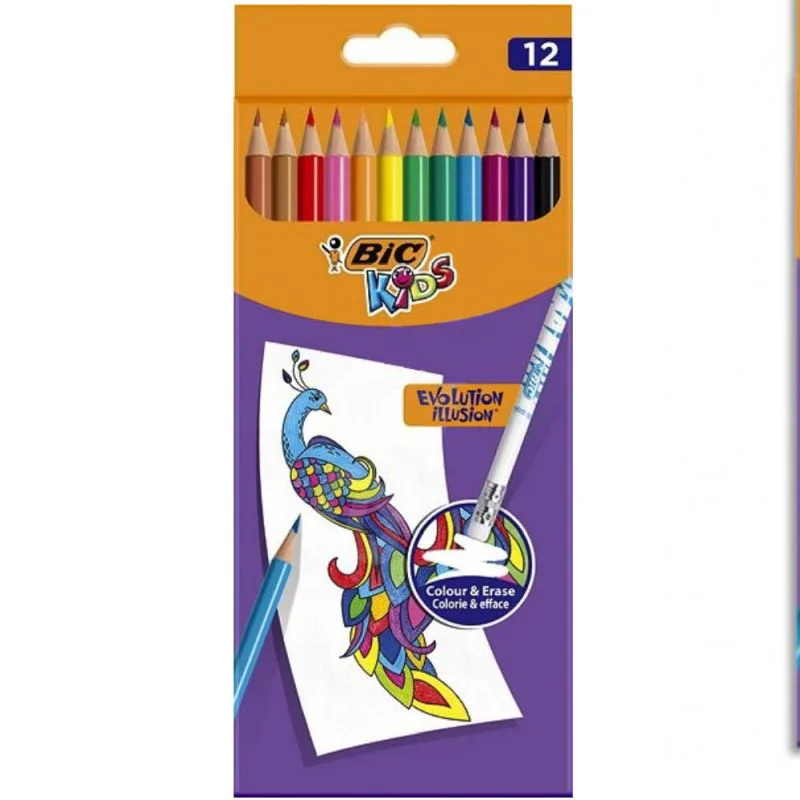 Ξυλομπογιές που σβήνουν σετ 12 τμχ. Bic Evolution Illusion Colour & Erase